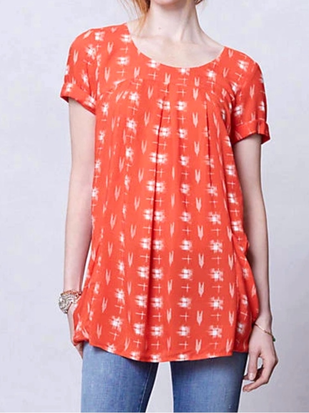 Anthropologie Holding Horses Orange Cap Sleeve Tunic Side Pockets Boho Casual XS